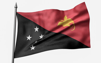 3D Illustration of Flagpole with Papua New Guinea Flag