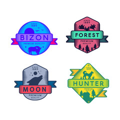 Bizon and Forest, Moon and Hunter Badges Set Logo © barsrsind