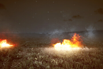 Fototapeta na wymiar Explosion with sparks and hot smoke