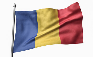 Naklejka premium 3D Illustration of Flagpole with Romania Flag