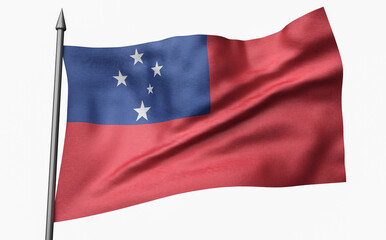 3D Illustration of Flagpole with Samoa Flag