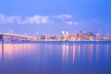 City skyline across the bay at dawn, San Francisco, California, United States