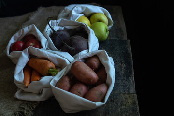 zero waste, vegetables in cloth bags