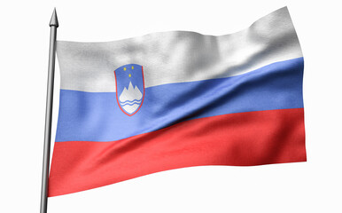 3D Illustration of Flagpole with Slovenia Flag