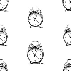 Seamless pattern of sketches old alarm clock