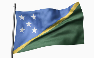 3D Illustration of Flagpole with Solomon Islands Flag