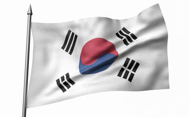 3D Illustration of Flagpole with South Korea Flag