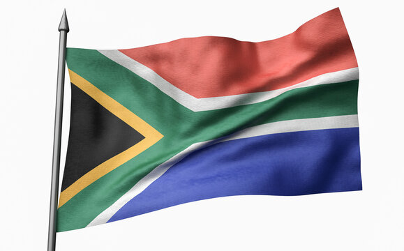 3D Illustration of Flagpole with South Africa Flag