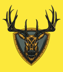 Vector Deer head illustration with ornament design in serious face. T shirt design, Logo, mascot, wall decoration.