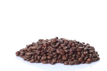 stack of coffee beans isolated on white background with copy space for your text