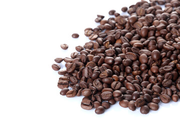 stack of coffee beans isolated on white background with copy space for your text