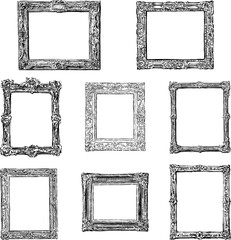 Vector sketches of various ornate carved wooden frames in baroque style - 359444281