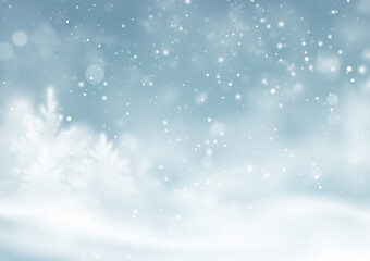 Naklejka na ściany i meble Christmas winter snowy landscape background. Winter snow dust background. Vector illustration