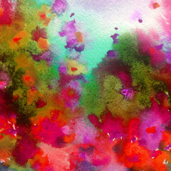 Watercolor colorful bright textured abstract background handmade . Mediterranean landscape . Painting of vegetation of the sea coast , idyll garden , made in the technique of watercolors from nature