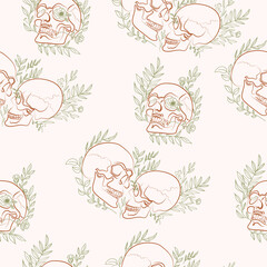 Vintage Seamless pattern with floral human skulls. Editable vector illustration.
