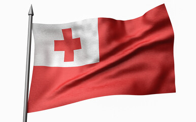 3D Illustration of Flagpole with Tonga Flag