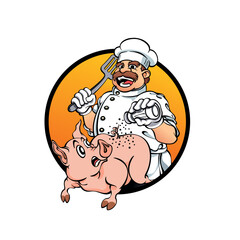chef, a spatula and a pig