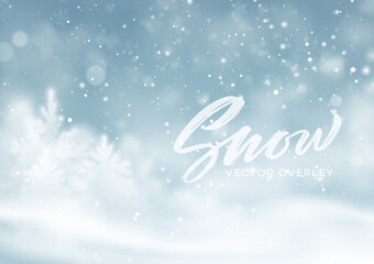 Christmas winter snowy landscape background. Winter snow dust background. Vector illustration