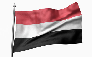 3D Illustration of Flagpole with Yemen Flag