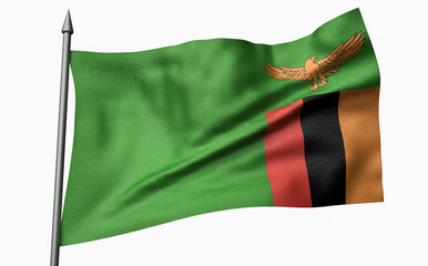 Obraz premium 3D Illustration of Flagpole with Zambia Flag