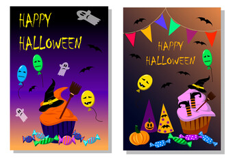 Halloween cake backgroun. Vector illustration. Attributes for the holiday of Halloween.