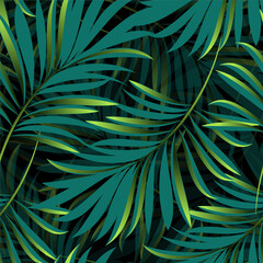 Fototapeta premium Palm leaves. Tropical seamless background pattern. Graphic design with amazing palm trees suitable for fabrics, packaging, covers