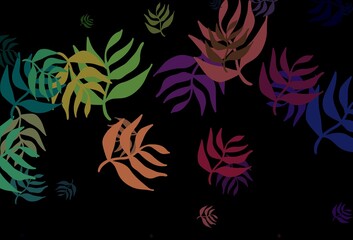 Dark Green, Red vector doodle template with leaves.