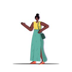 african american businesswoman in casual trendy clothes holding handbag female cartoon character standing pose full length isolated vector illustration