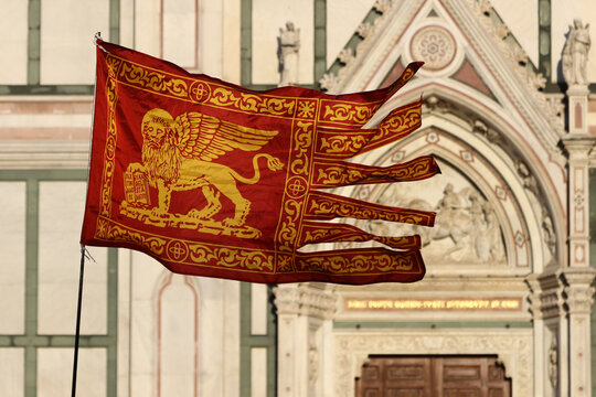 Flag of Venice city in the wind, Italy