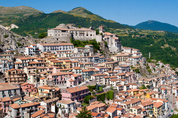 Obraz premium Typical country of southern Italy.Muro Lucano, Potenza district, Basilicata, Italy, view of the town and the medieval castle.