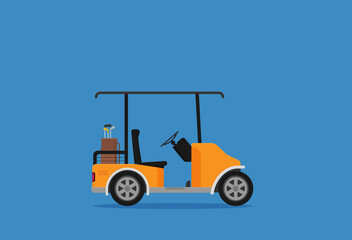 Flat vector golf car isolated on color background