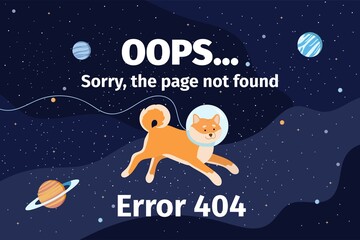 404 error page vector template for website. Page not found with space background.