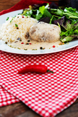 Veal Paupiette stewed with cream and rice