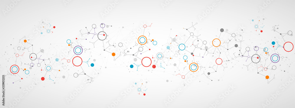 Poster Geometric abstract background with connected line and dots. Futuristic digital background for science and technology.