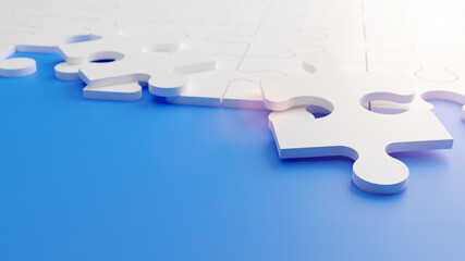 3d render jigsaw puzzle game strategy and solution business concept.