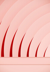Obraz premium Minimal cosmetic background for product presentation. Pink podium and pink circular subtle geometric pattern background. 3d render illustration. 