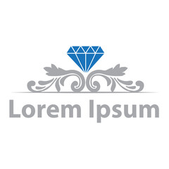 blue diamond and leaves ornaments, vector