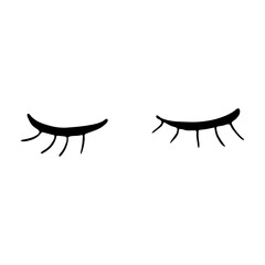 Closed eyes with long eyelashes. Cute contour outline vector illustration. Beauty product. Silhouette of female eyelashes. Eyelash extensions