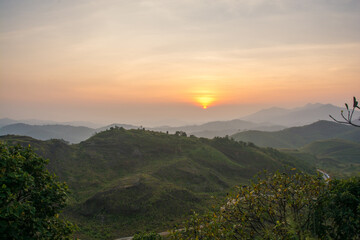 Landscape sunrise with mountain in the pilok , Kanchanaburi , Thailand