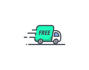 Truck vector icon. Delivery service logo isolated on white. Moving car line outline thin sign flat design