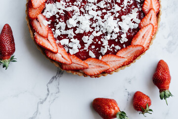 summer strawberry pie, refreshing summer dessert. High quality photo