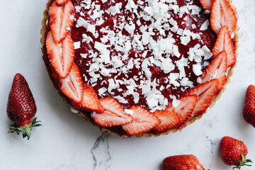 summer strawberry pie, refreshing summer dessert. High quality photo