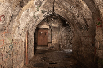 The tunnel passing under the houses - the Shaar Barzel - Iron Gate - Bab al-Hadid Street in the...
