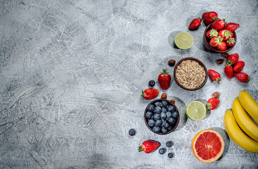 Obraz na płótnie Canvas Assortment of fresh fruits and vegetables. Concept of healthy food