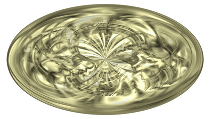 Golden coin with abstract pattern isolated on white background.