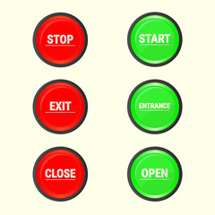 start and stop buttons . close and open signs in red and green color. illustration.