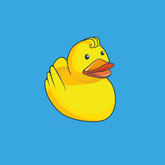 Vector illustration of yellow duck  isolated on blue background