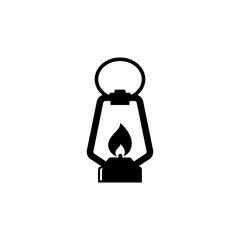 Camping Lantern, Kerosene Light Lamp. Flat Vector Icon illustration. Simple black symbol on white background. Camping Lantern, Kerosene Light Lamp sign design template for web and mobile UI element.