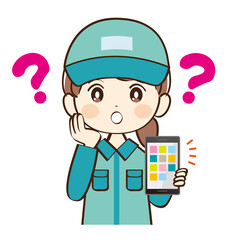 女性、配達員、スマホ、疑問