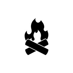 Bonfire, Camp flame, Campfire, Firewood. Flat Vector Icon illustration. Simple black symbol on white background. Bonfire, Camp flame, Campfire, Fire sign design template for web and mobile UI element.